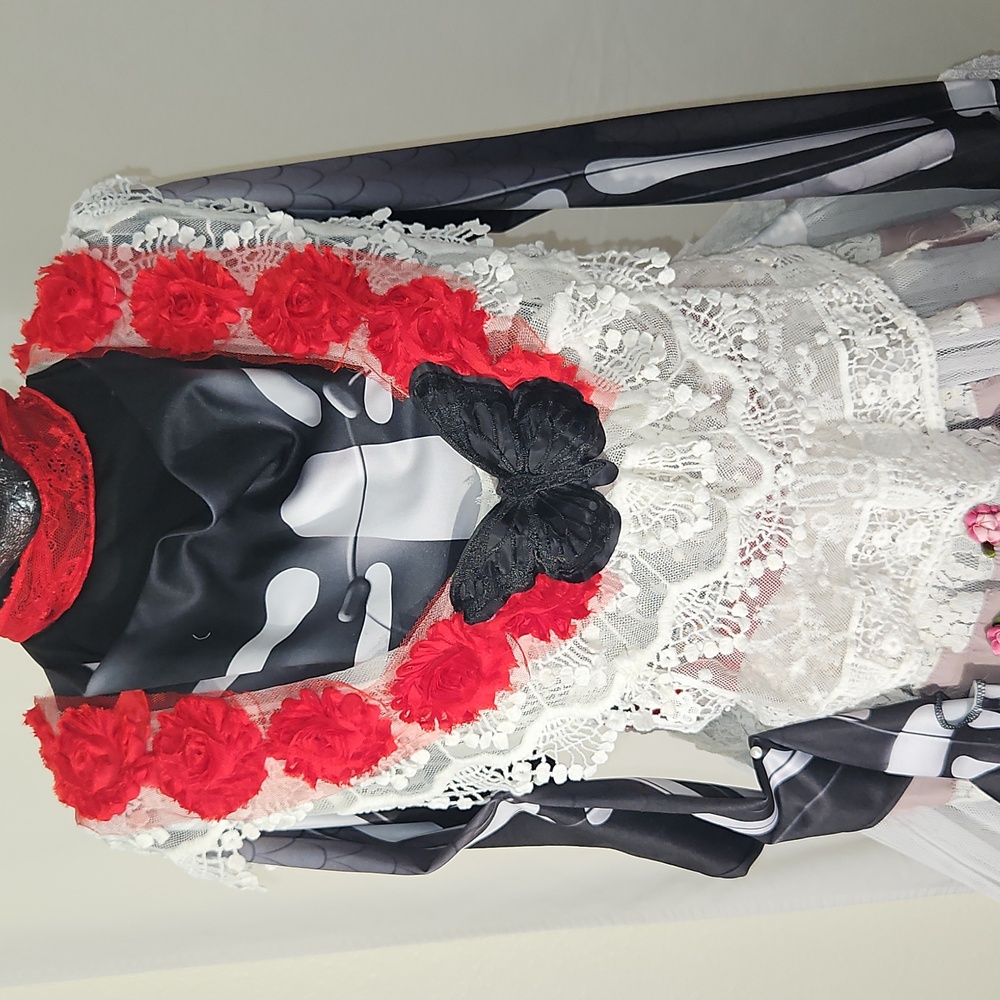 Day of the Dead Upcycled Complete Halloween Costume Size L - Picture 3 of 11